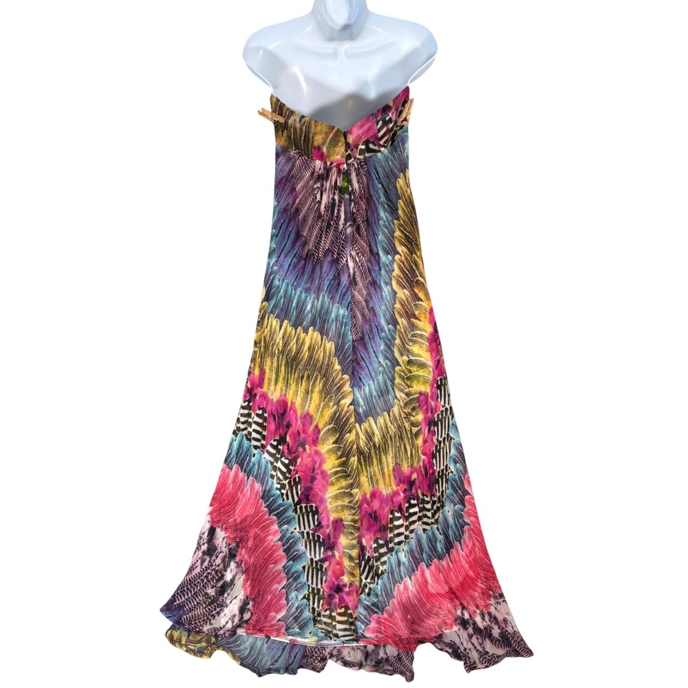 Marciano Vintage 100% Silk Strapless Maxi Dress Abstract Print Multicolor S Y2K - Picture 2 of 16